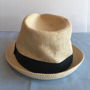 H&M Medium Woven Straw Beige Fedora with Black Band #F6